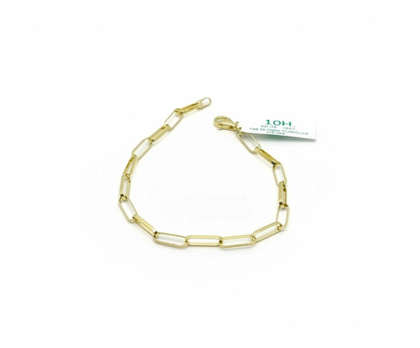 Pulsera eslabón alargado tipo clip en oro 10k medida para dama