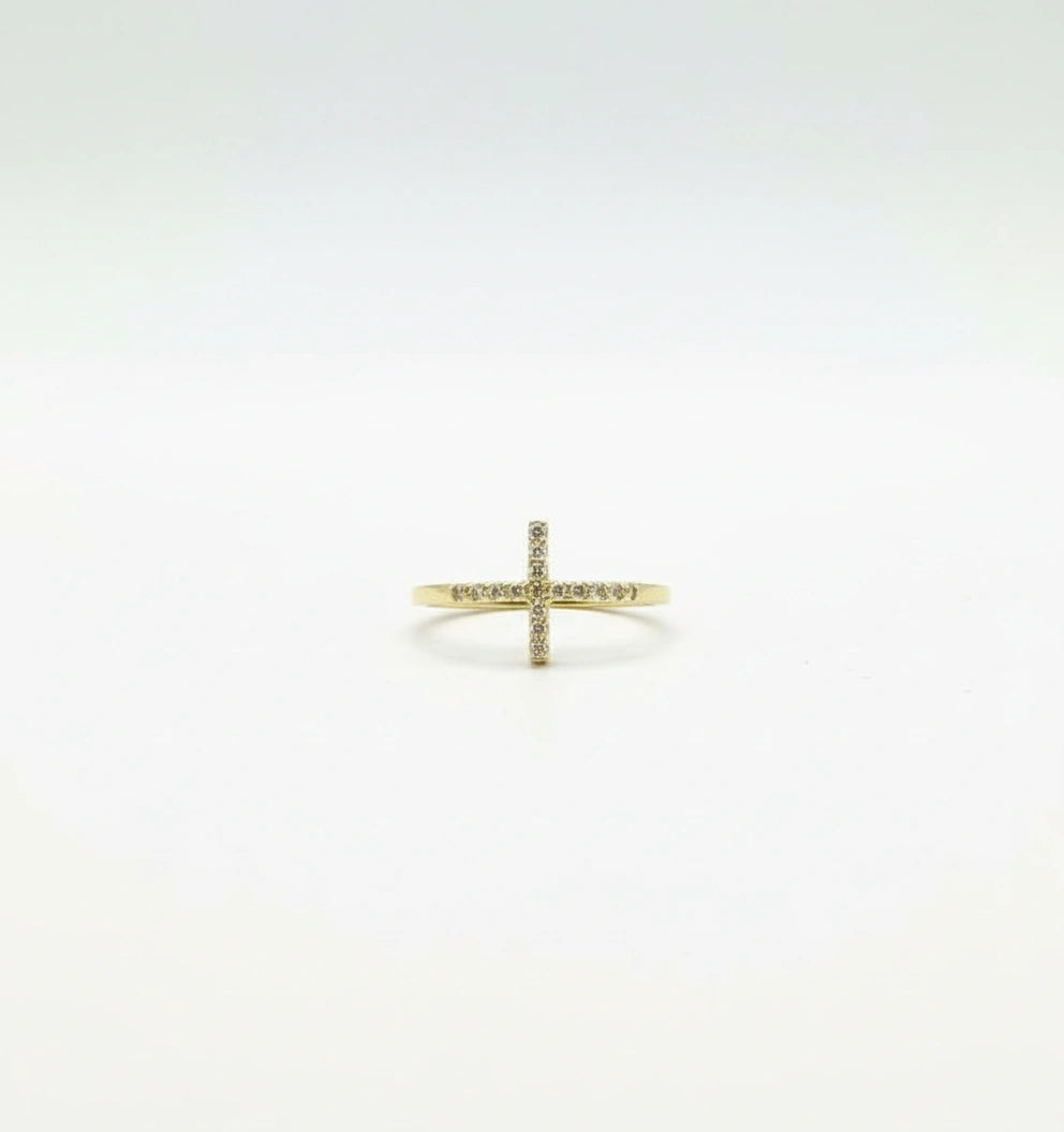 Anillo de cruz con circonias en oro 10k Mod.7012