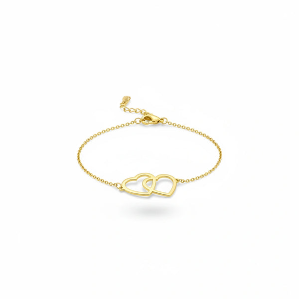 Pulsera de silueta de corazones de oro 14k