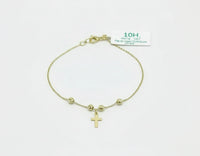 Pulsera con Cruz y Bolitas en Oro 10k medida de dama