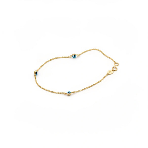 Pulsera de oro 14k con ojitos turcos color azul Mod.670051 - 18cm