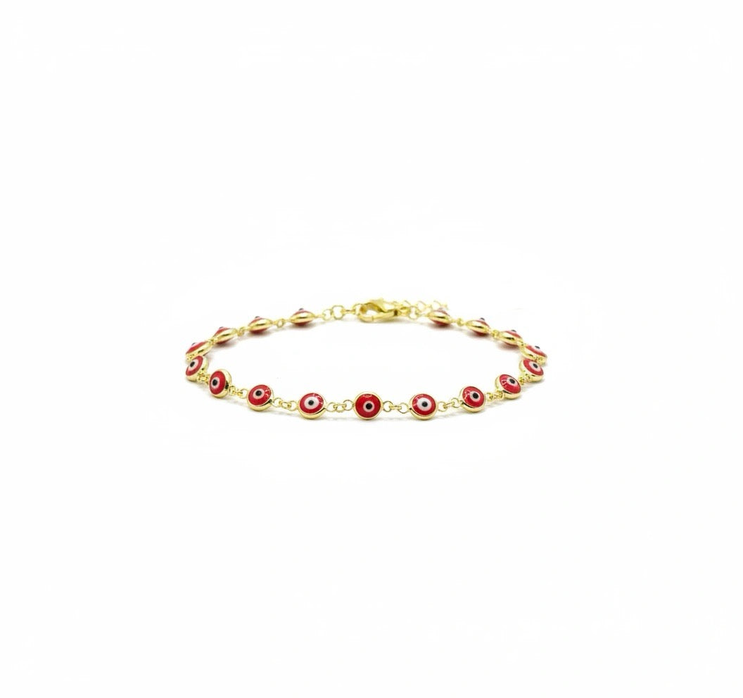 Pulsera de ojo turco rojo 10k medida para dama