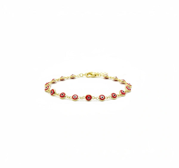 Pulsera de ojo turco rojo 10k medida para dama
