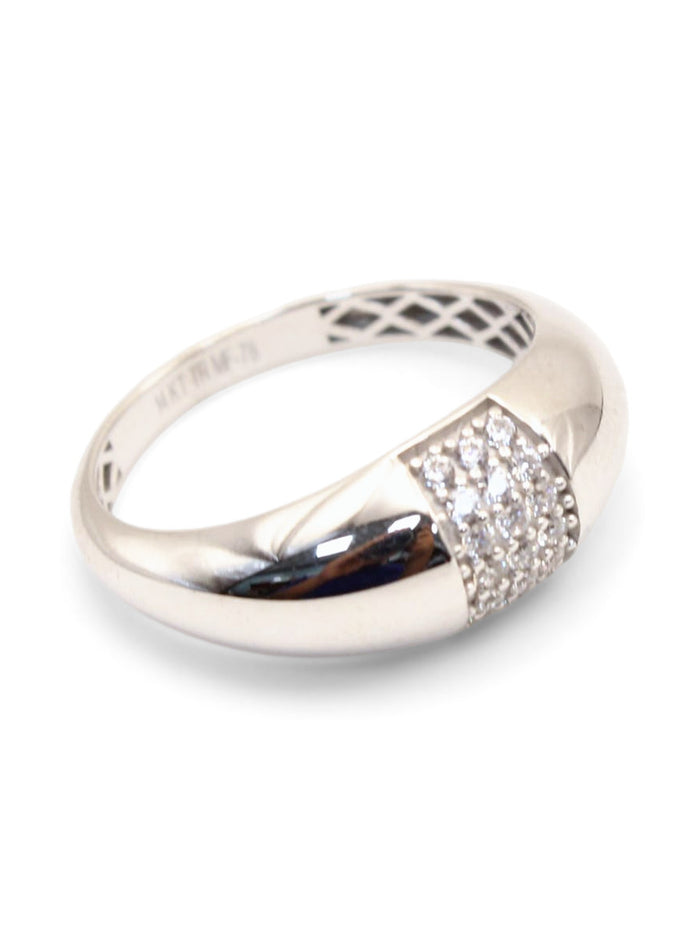 Anillo de oro blanco 14k diseño bombé con pavé de circonias Mod 5984