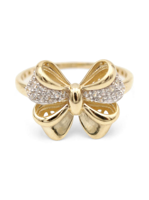 Anillo de oro 10k diseño de moño con circonias Mod 5988