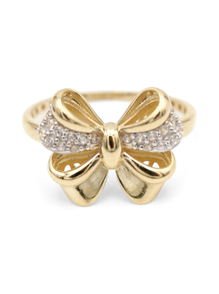 Anillo de oro 10k diseño de moño con circonias Mod 5988