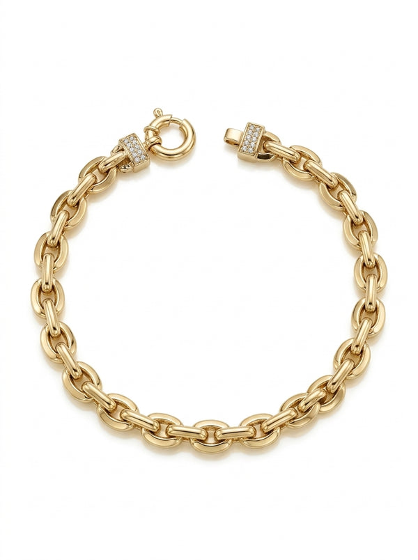 Pulsera de oro 14k eslabones ovalados con circonias en los extremos Mod 5989 - 18 cm