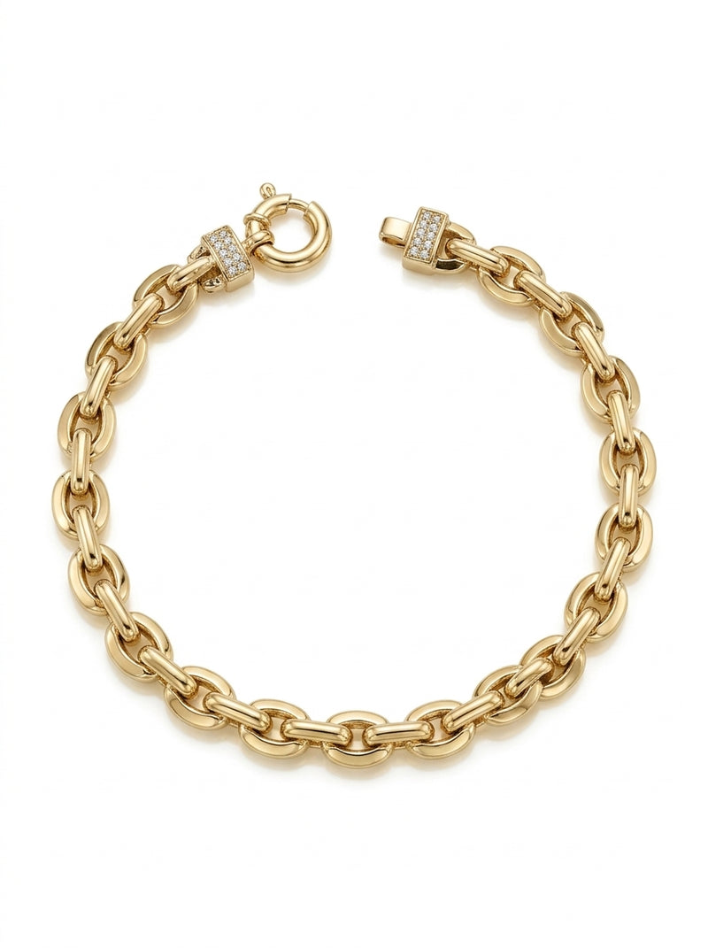 Pulsera de oro 14k eslabones ovalados con circonias en los extremos Mod 5989 - 18 cm