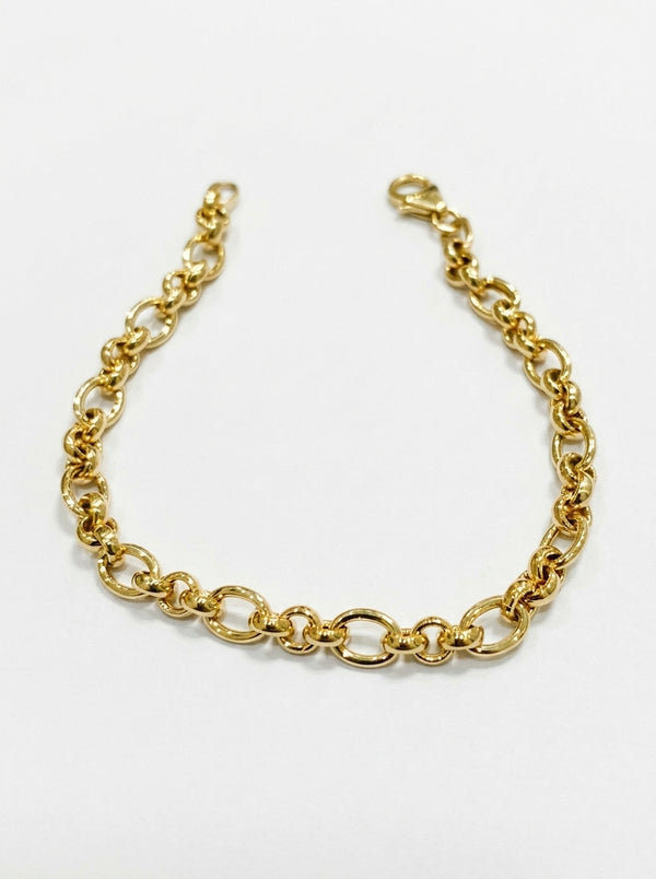 Pulsera de oro 14k eslabones ovalados alternados con eslabones pequeños Mod 5991 - 18 cm