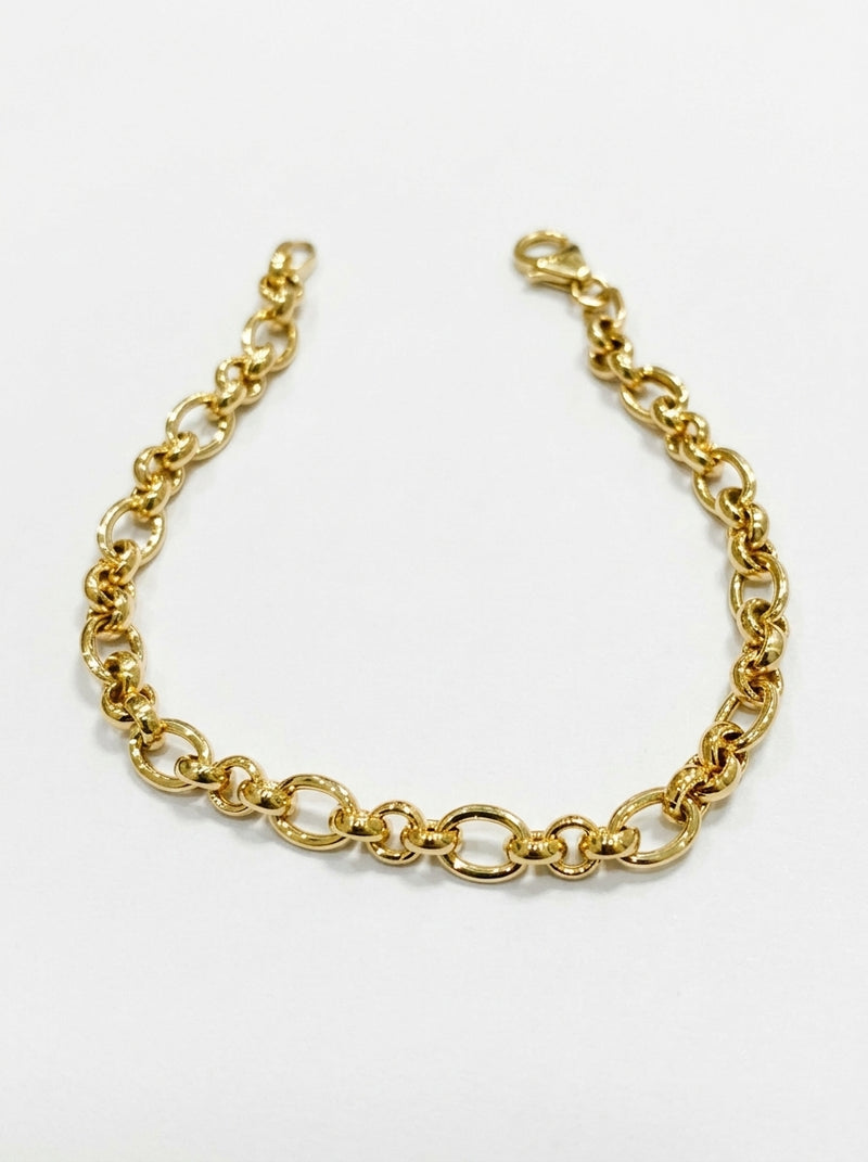 Pulsera de oro 14k eslabones ovalados alternados con eslabones pequeños Mod 5991 - 18 cm