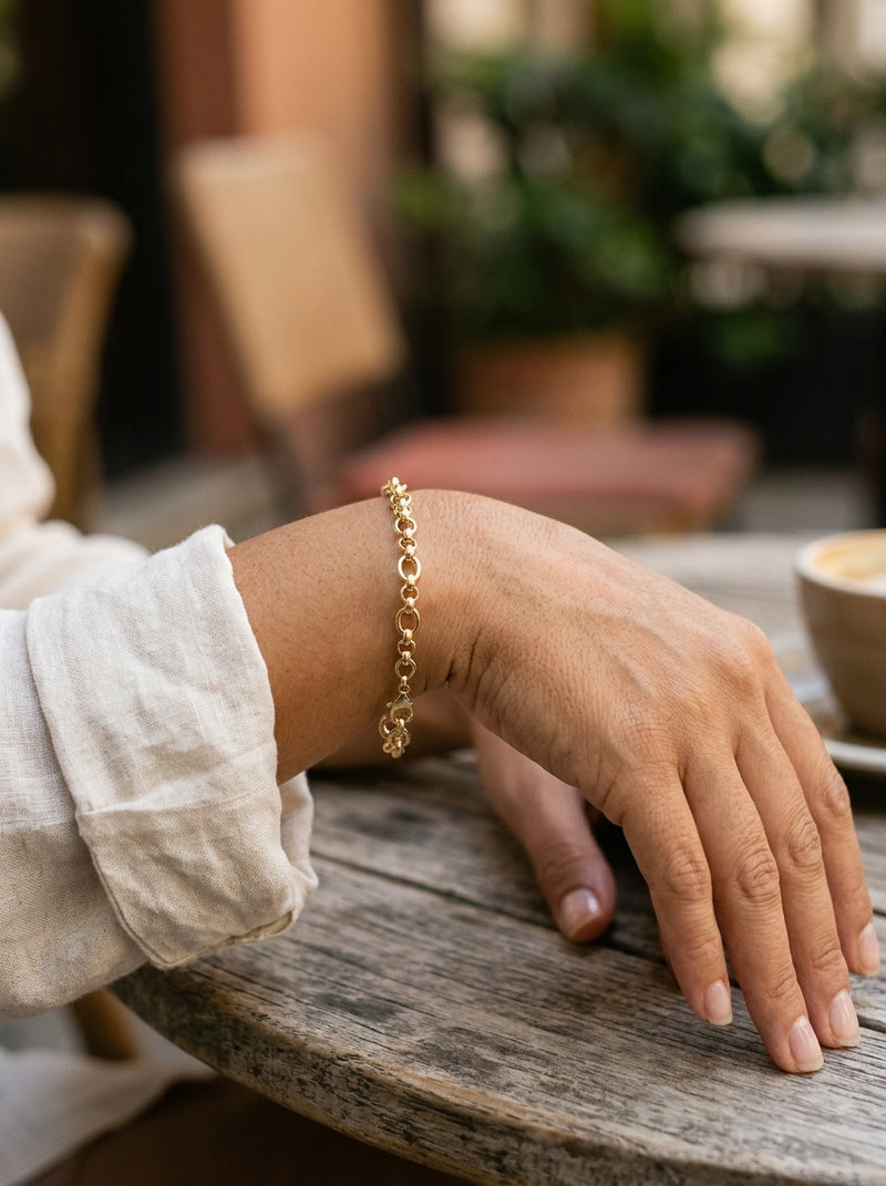Pulsera de oro 14k eslabones ovalados alternados con eslabones pequeños Mod 5991 - 18 cm