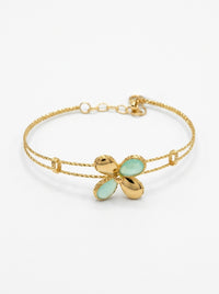 Pulsera de oro 14k doble hilo diamantado con flor verde agua Mod 5993 - 18 cm