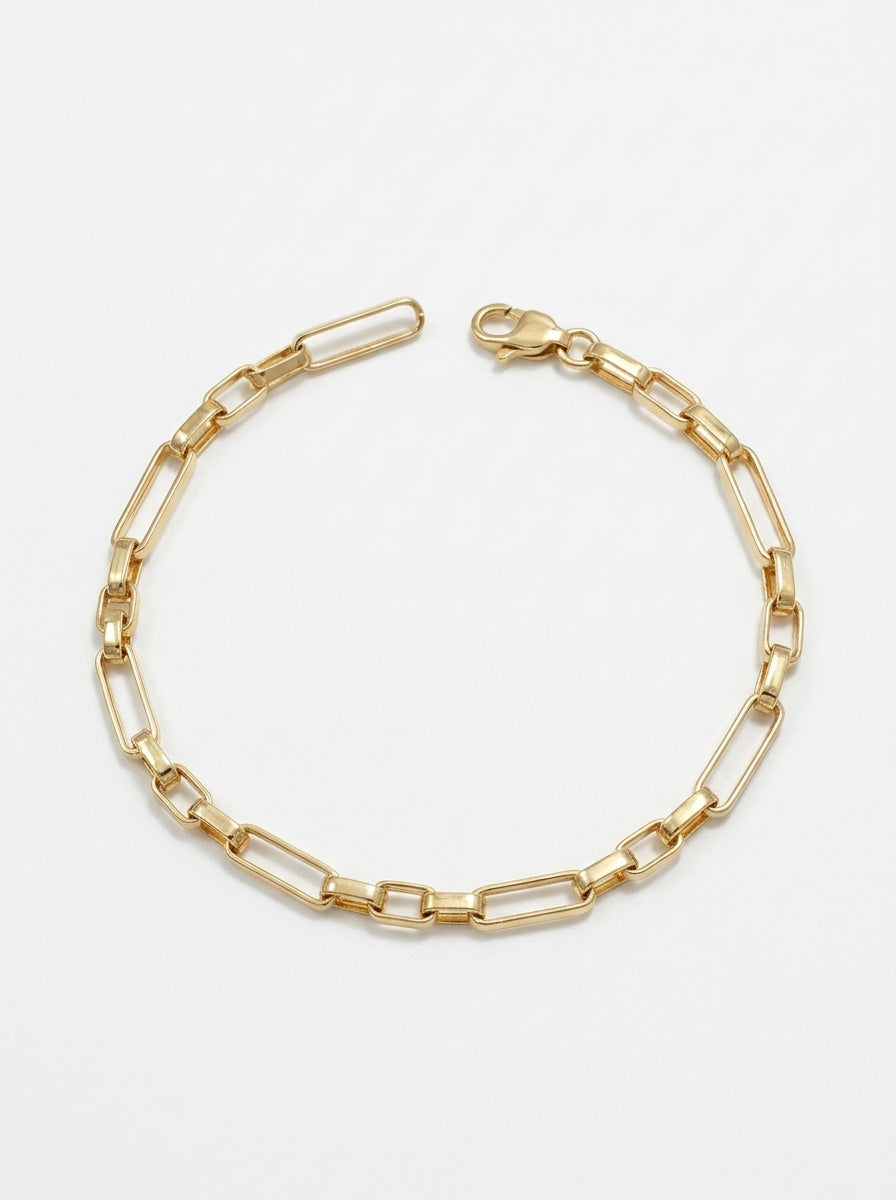 Pulsera de oro 14k eslabones rectangulares largos y cortos Mod 5995 - 18 cm