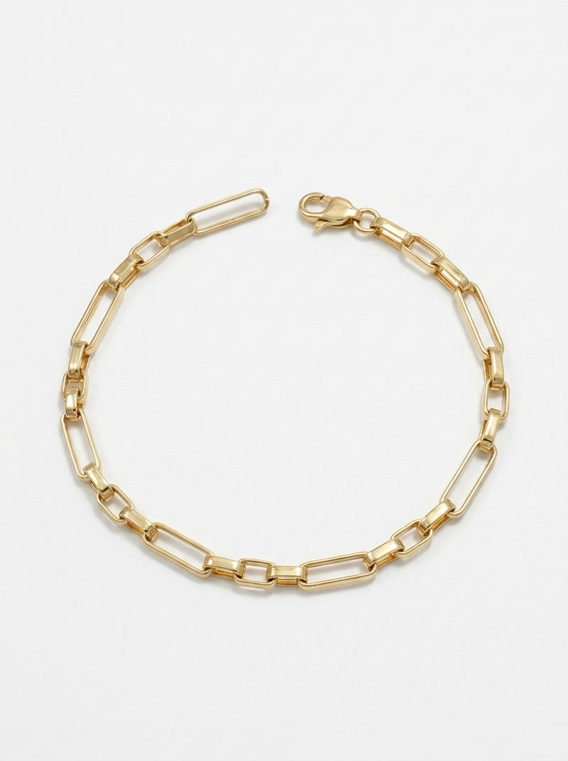 Pulsera de oro 14k eslabones rectangulares largos y cortos Mod 5995 - 18 cm