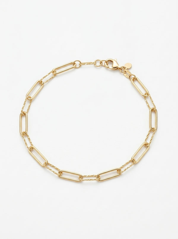 Pulsera de oro 14k paper clip con cadena diamantada Mod 5996 - 18 cm