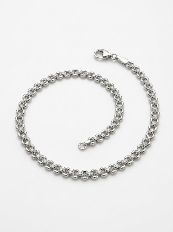 Pulsera de oro blanco 14k eslabones redondos entrelazados Mod 5997 - 18 cm