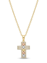 Gargantilla de oro 14k con dije de cruz con circonias y bolitas tricolor Mod 5999 - 45 cm