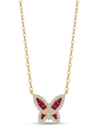 Gargantilla de oro 14k con mariposa de circonias rojas y blancas Mod 6000 - 45 cm