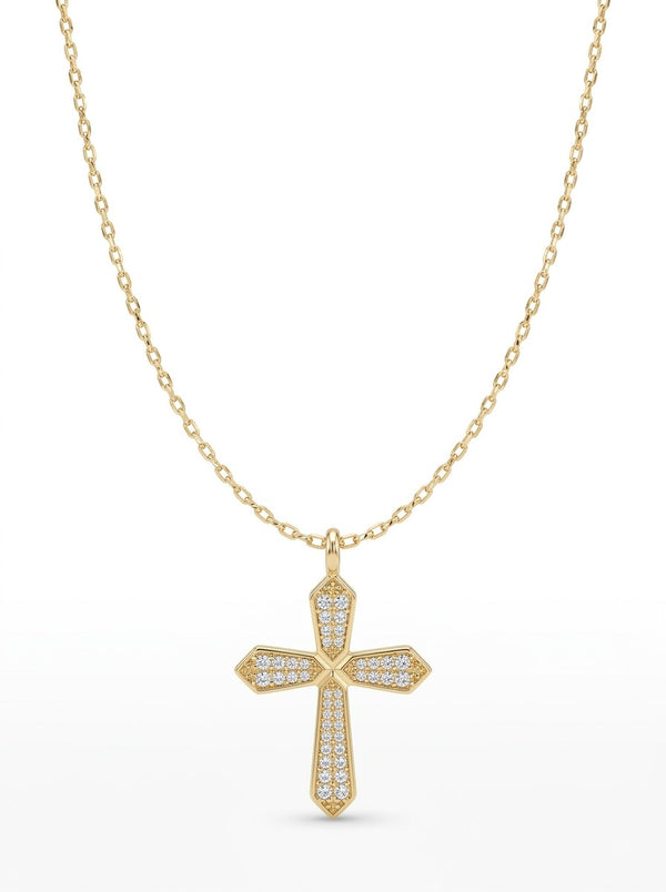 Gargantilla de oro 14k con dije de cruz con circonias Mod 6002 - 45 cm