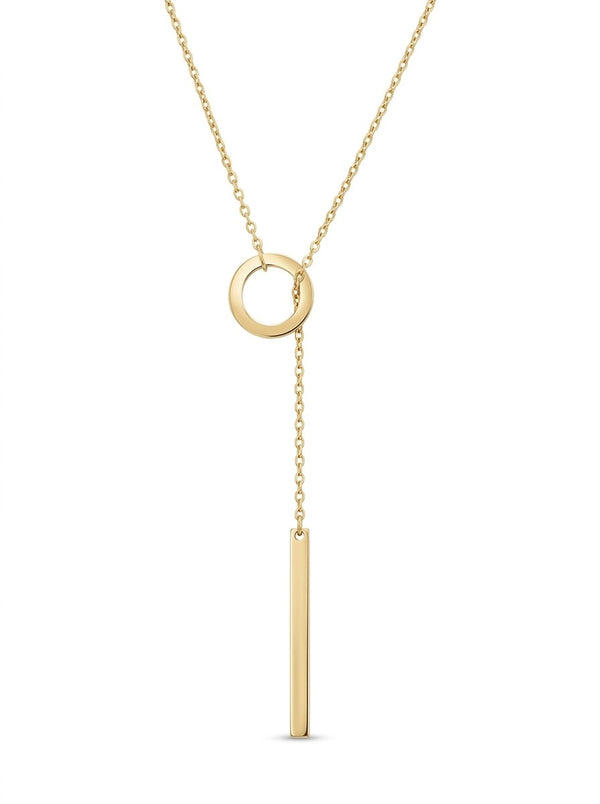 Gargantilla de oro 14k diseño lariat con aro y barra lisa Mod 6006 - 45 cm