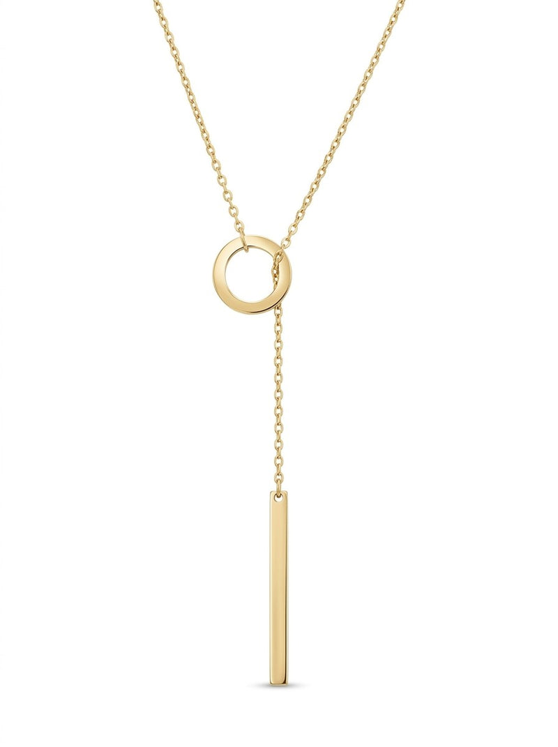 Gargantilla de oro 14k diseño lariat con aro y barra lisa Mod 6006 - 45 cm