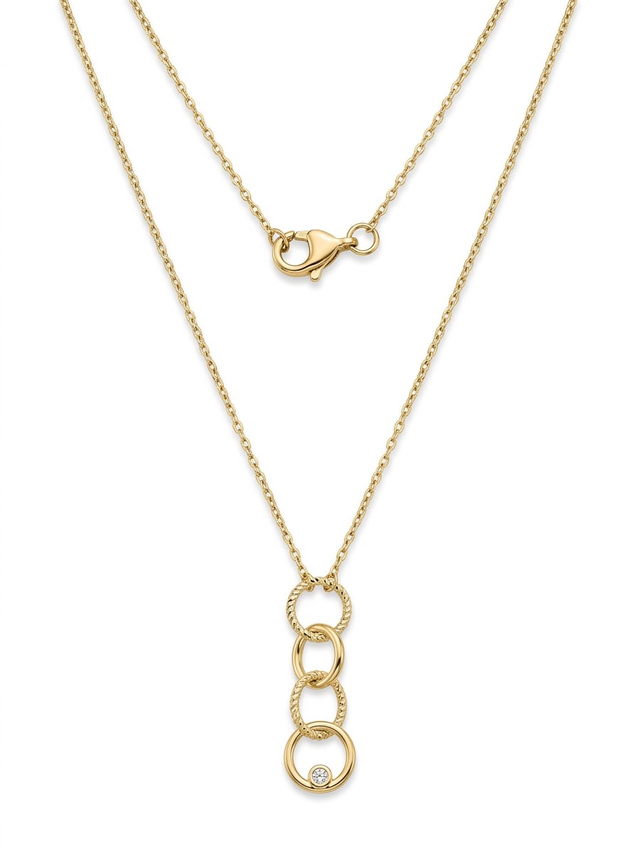 Gargantilla de oro 14k con dije de cuatro aros entrelazados y circonia Mod 6007 - 45 cm