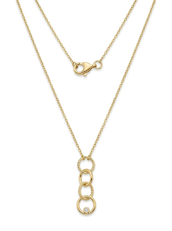 Gargantilla de oro 14k con dije de cuatro aros entrelazados y circonia Mod 6007 - 45 cm