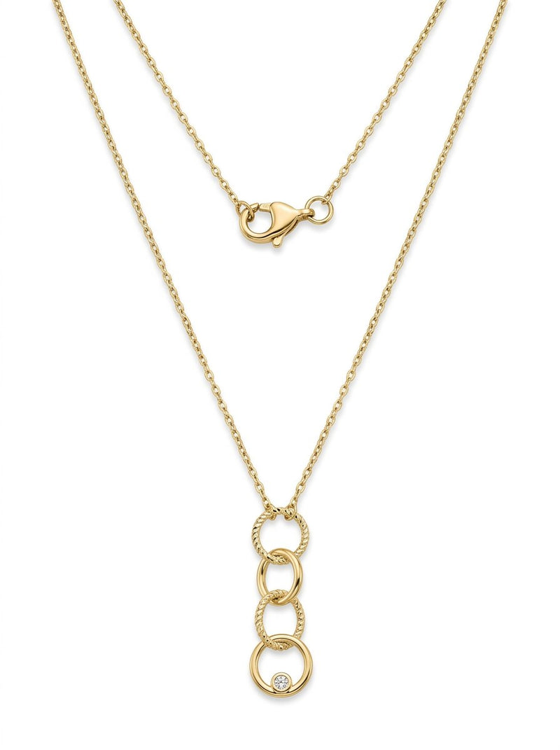 Gargantilla de oro 14k con dije de cuatro aros entrelazados y circonia Mod 6007 - 45 cm