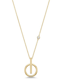 Gargantilla de oro 14k con dije geométrico de aro y barra con circonia lateral Mod 6008 - 45 cm