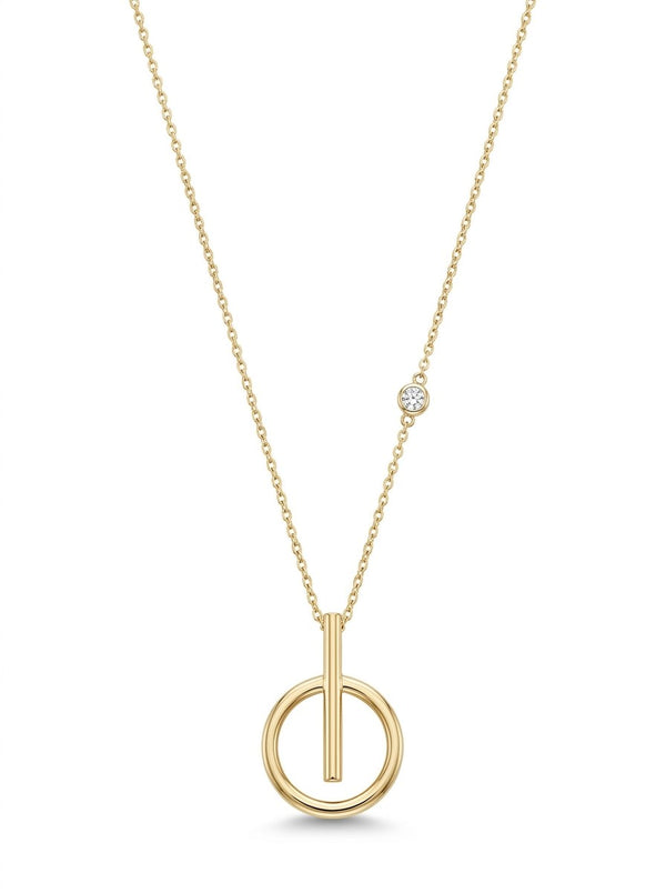 Gargantilla de oro 14k con dije geométrico de aro y barra con circonia lateral Mod 6008 - 45 cm