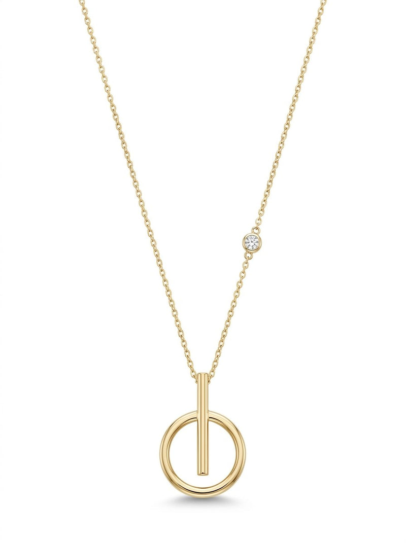Gargantilla de oro 14k con dije geométrico de aro y barra con circonia lateral Mod 6008 - 45 cm
