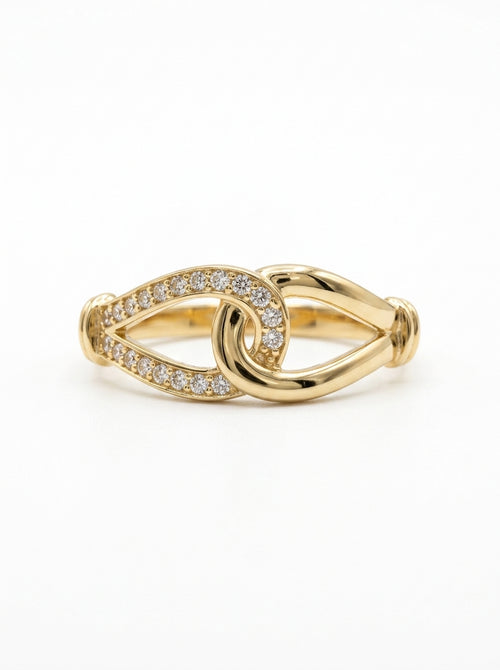 Anillo de oro 10k con lazos entrelazados y pavé de circonias Mod 6010