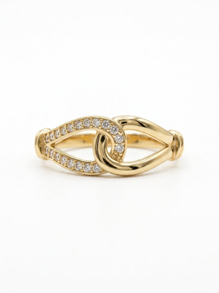 Anillo de oro 10k con lazos entrelazados y pavé de circonias Mod 6010