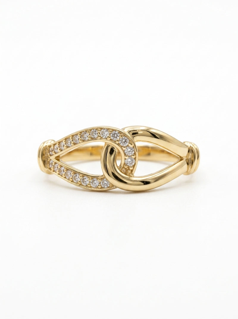 Anillo de oro 10k con lazos entrelazados y pavé de circonias Mod 6010