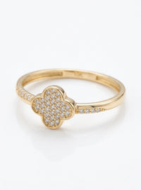 Anillo de oro 10k diseño de trébol con pavé de circonias Mod 6012