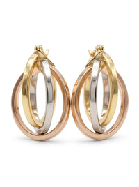 Arracadas de oro florentino 10k diseño de tres aros entrelazados Mod 6016 - 1.5 cm
