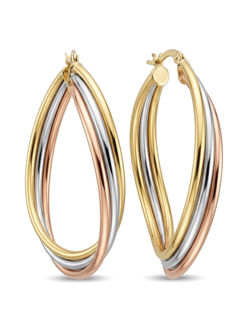 Arracadas de oro florentino 10k diseño de tubos entrelazados Mod 6018 - 3 cm