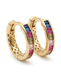 Huggies de oro 10k con circonias baguette multicolores Mod 6021