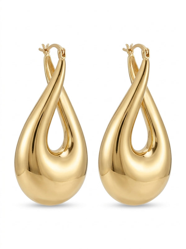 Arracadas de oro 10k diseño de gota chunky calada lisa Mod 6025
