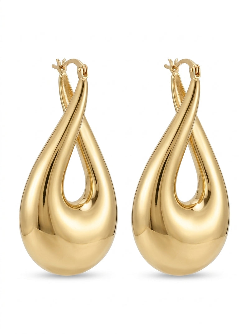 Arracadas de oro 10k diseño de gota chunky calada lisa Mod 6025