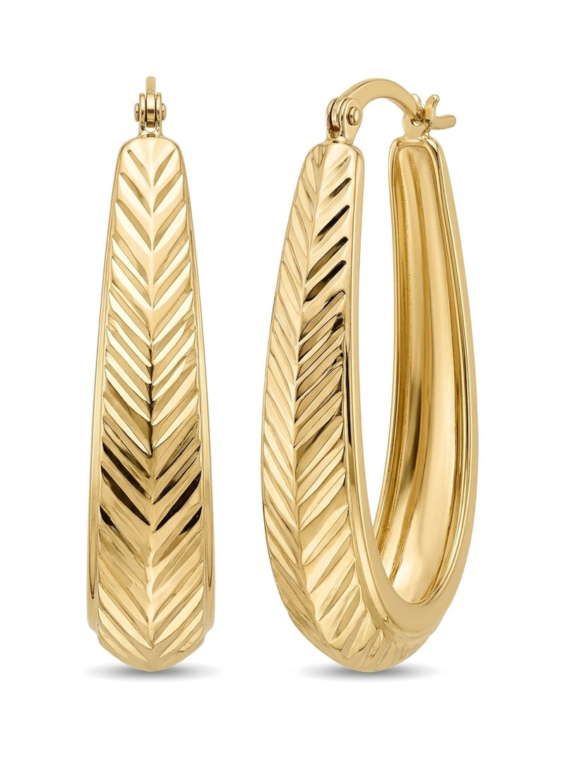 Arracadas de oro 10k ovaladas con grabado chevron diamantado Mod 6027