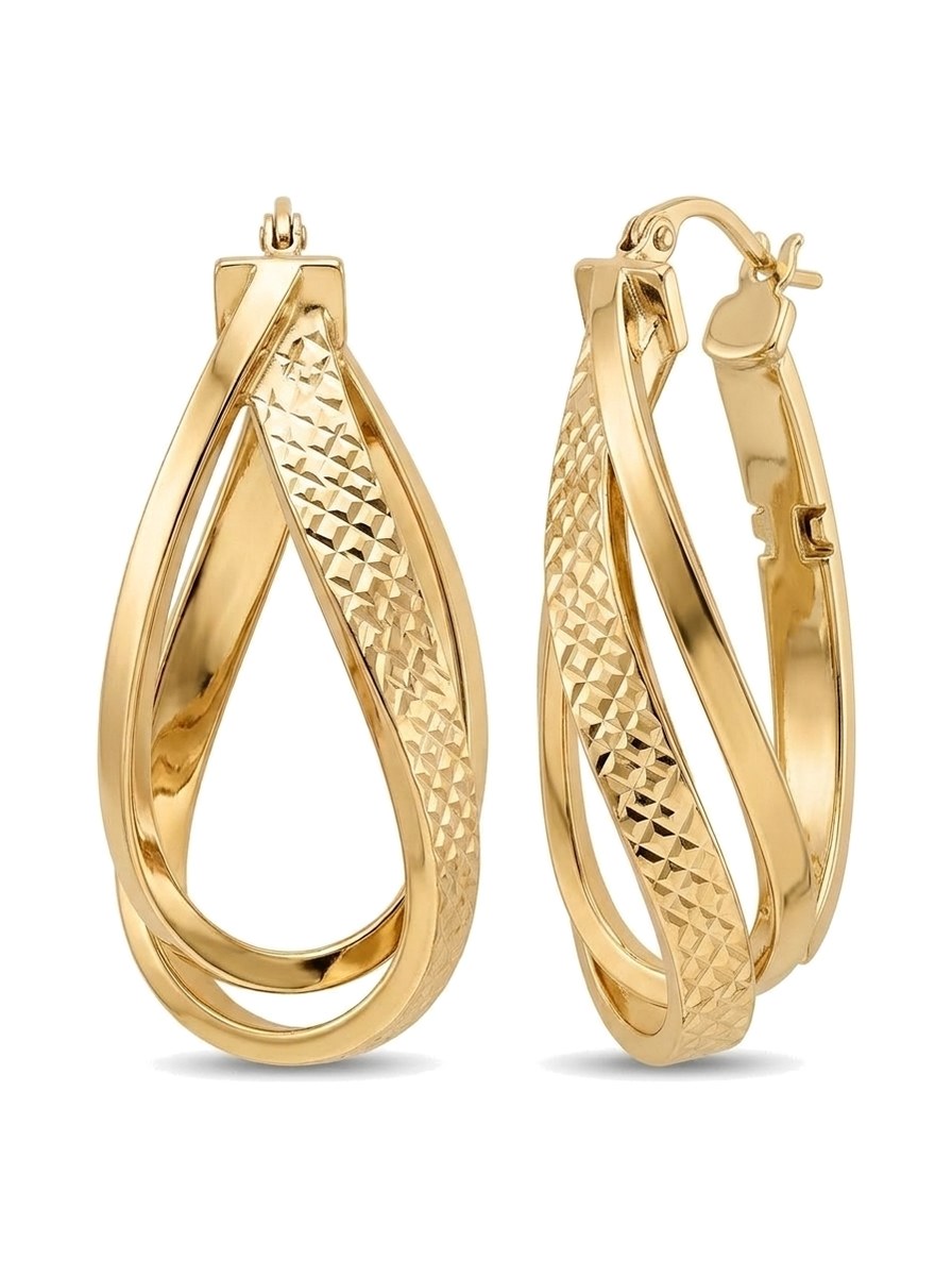 Arracadas de oro 10k diseño doble gota entrelazada con diamantado Mod 6028