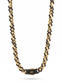 Cadena de oro 10k de Monaco Chain tejido Edge con pavé negro Mod 6035 - 65 cm x 9 mm