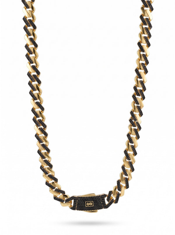 Cadena de oro 10k de Monaco Chain tejido Edge con pavé negro Mod 6035 - 65 cm x 9 mm