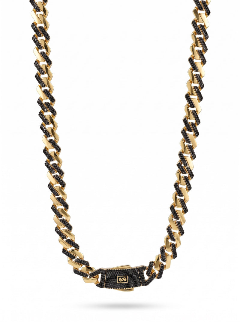 Cadena de oro 10k de Monaco Chain tejido Edge con pavé negro Mod 6035 - 65 cm x 9 mm