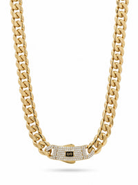 Cadena de oro 10k de Monaco Chain gruesa tejido clásico con broche de pavé Mod 6036 - 55 cm x 9.5 mm