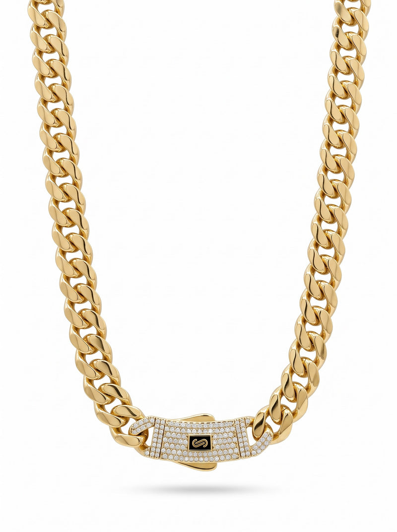 Cadena de oro 10k de Monaco Chain gruesa tejido clásico con broche de pavé Mod 6036 - 55 cm x 9.5 mm