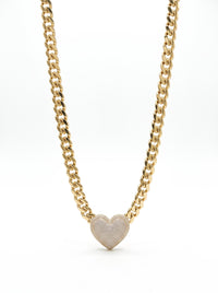 Cadena de oro 10k de Monaco Chain con corazón de pavé Mod 6040 - 50 cm x 8 mm