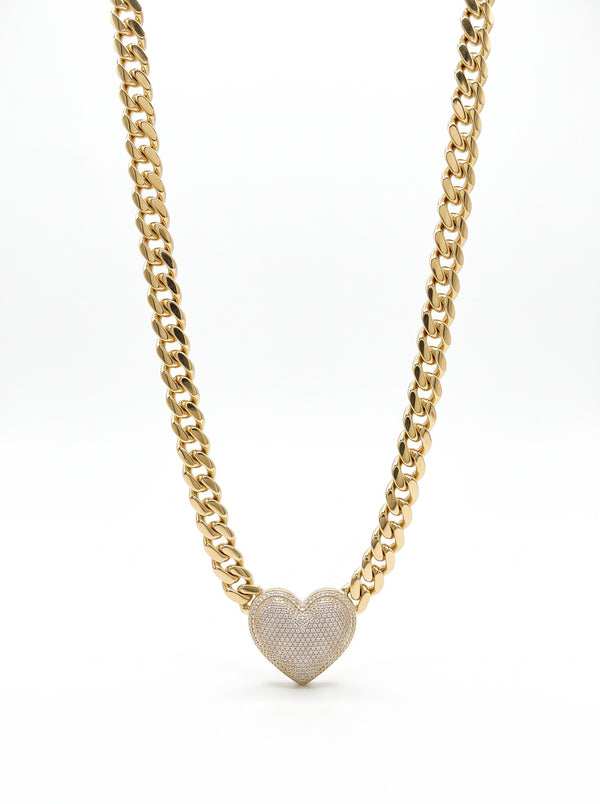 Cadena de oro 10k de Monaco Chain con corazón de pavé Mod 6040 - 50 cm x 8 mm