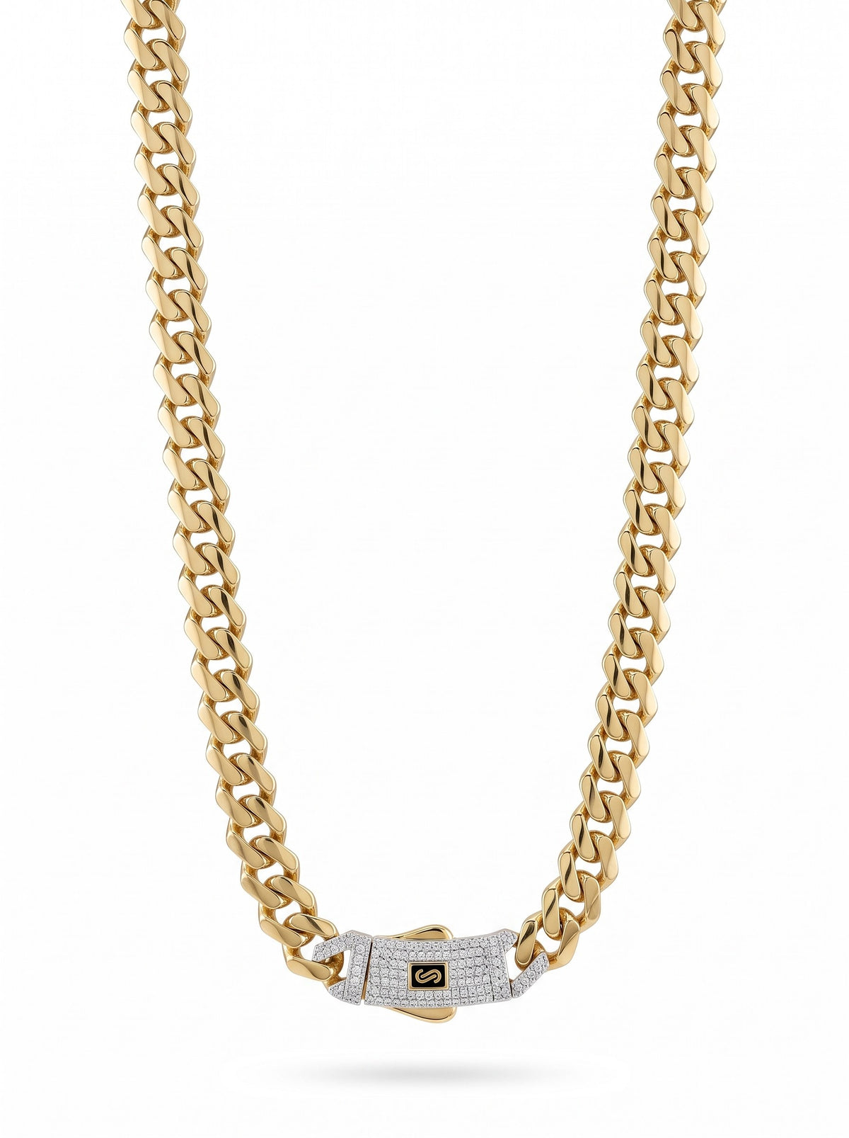 Cadena de oro 10k de Monaco Chain tejido Edge con broche de pavé Mod 6041 - 60 cm x 8 mm